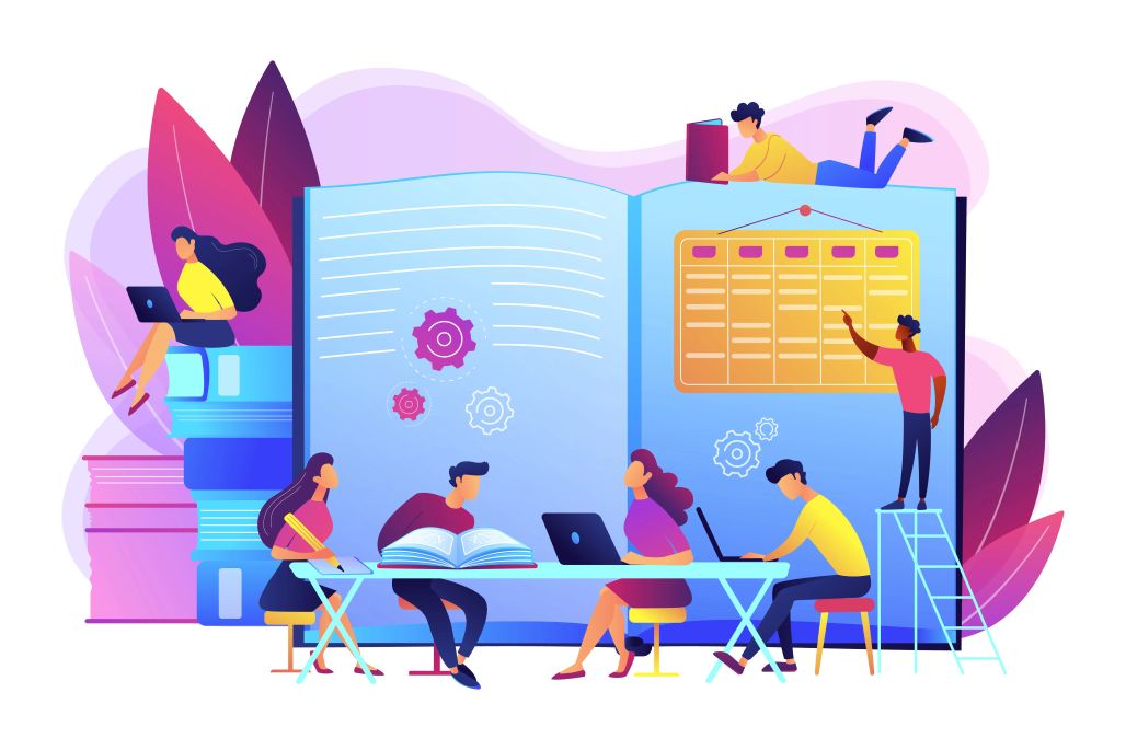 An illustration showing group of people colloborating and completing a task