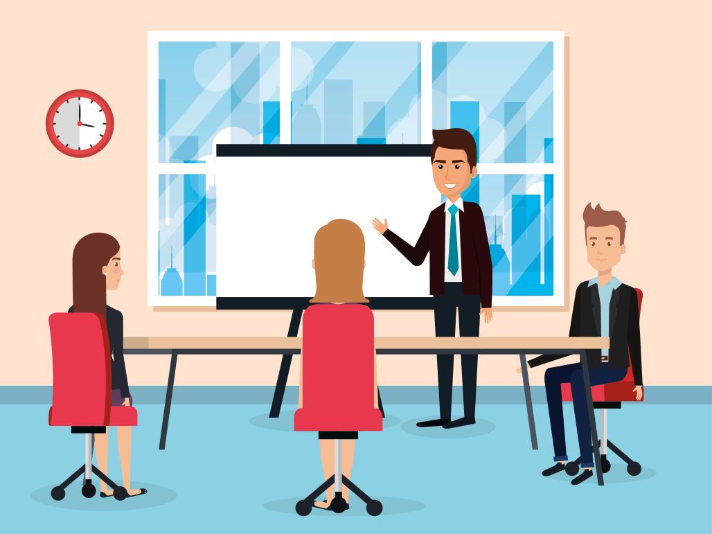 An illustration showcasing a group of employees attending a corporate training session