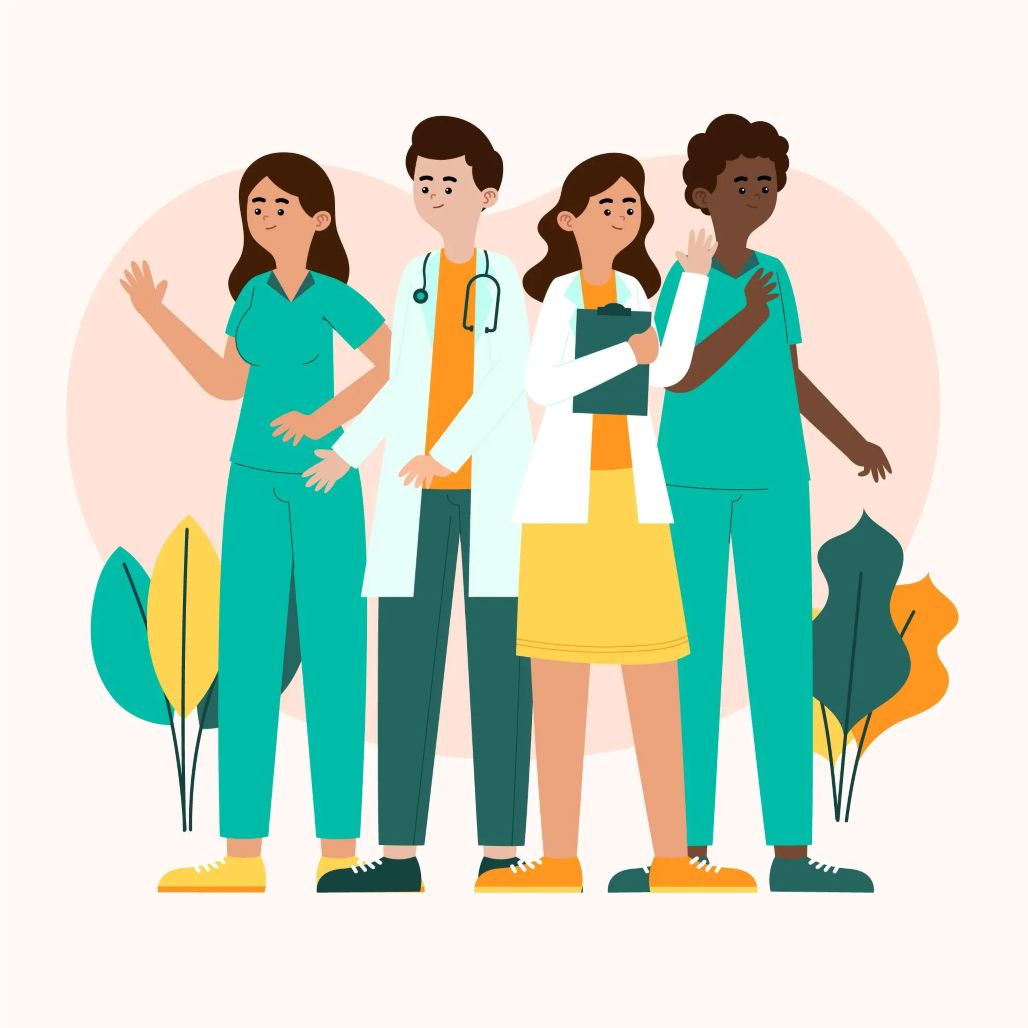 An illustration showcasing a group of doctors and nurses