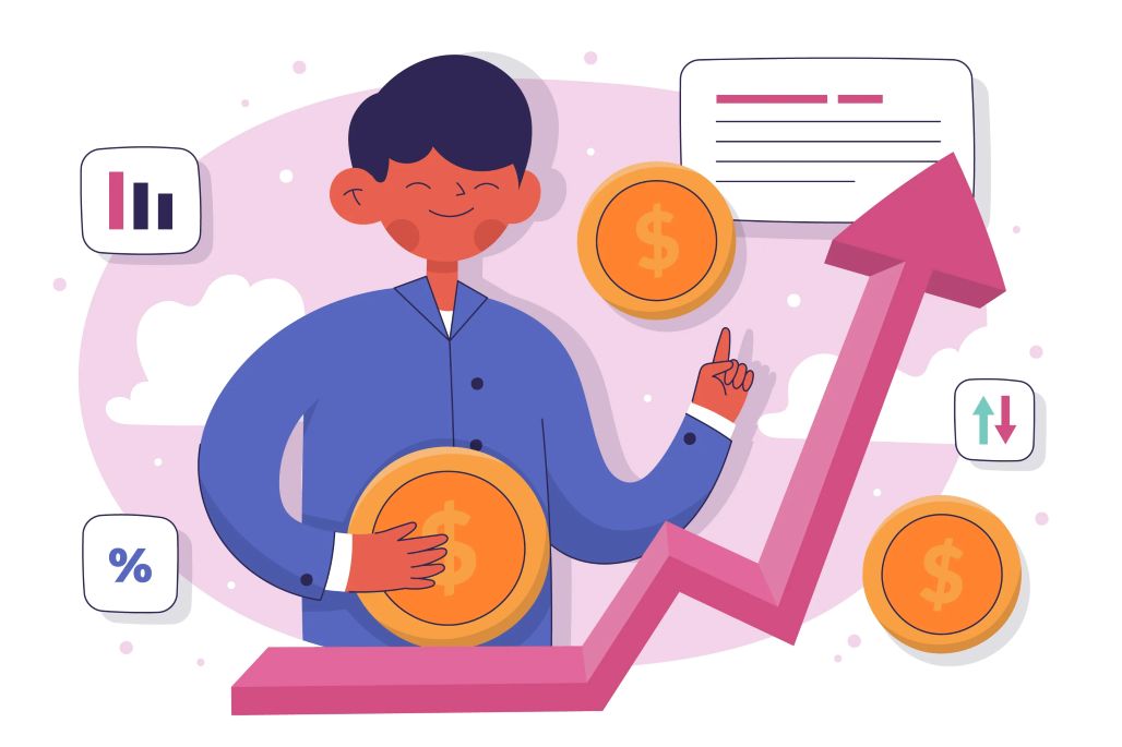A man displays a coin next to a graph representing financial metrics related to corporate training effectiveness.