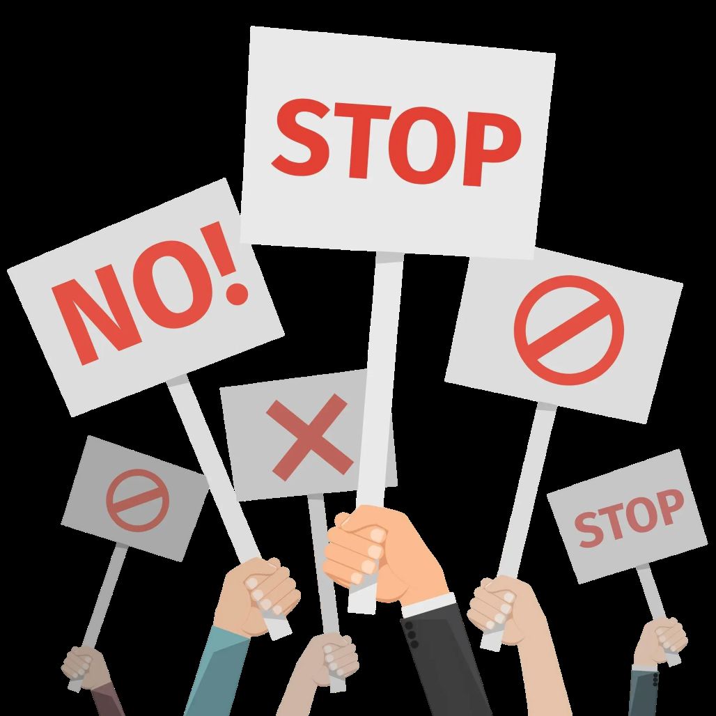 Hands holding 'Stop' and 'No' signs representing POSH policy and prevention of workplace sexual harassment