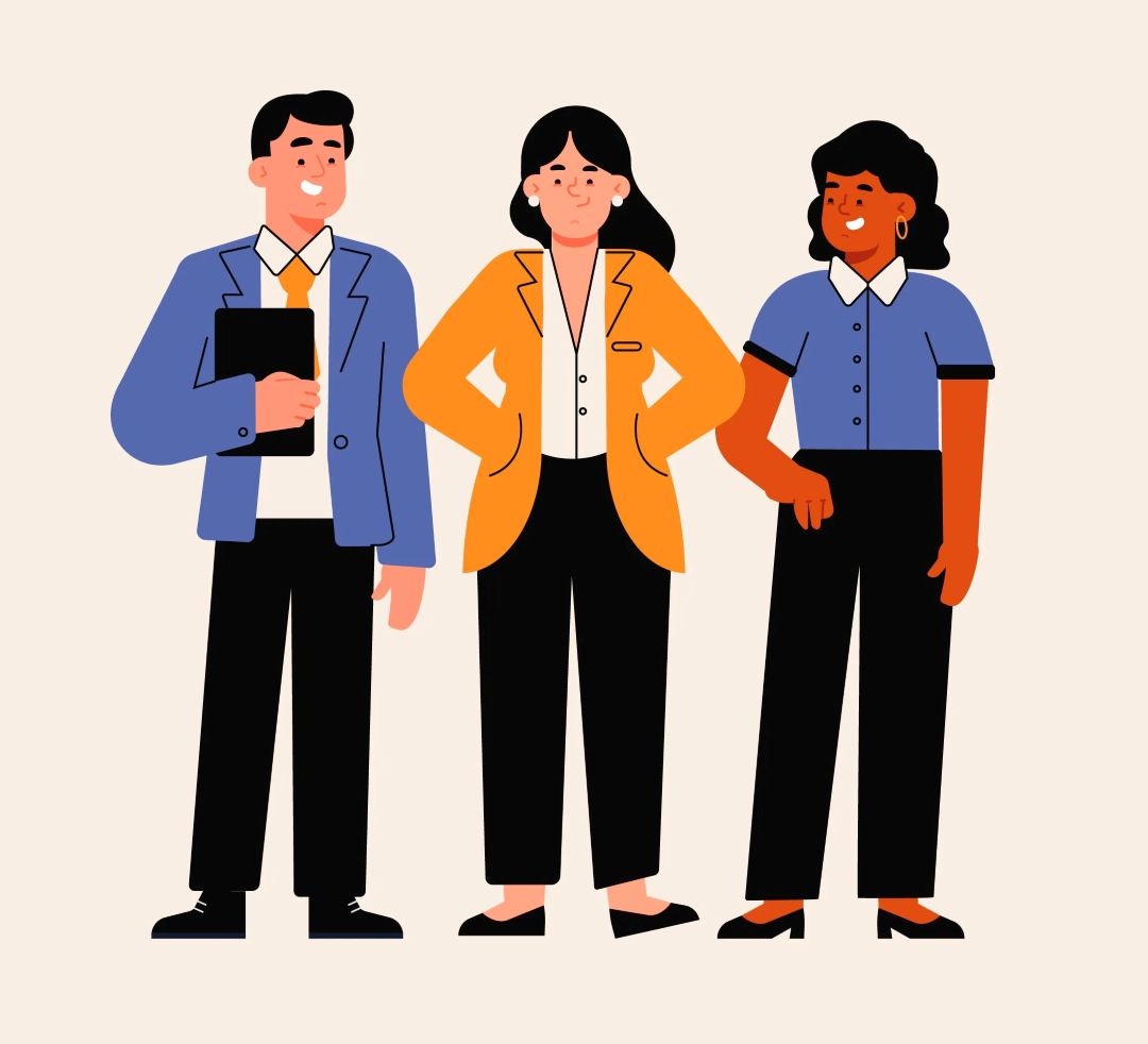 HR leaders and employees standing and collaborating on HR policies and workplace management