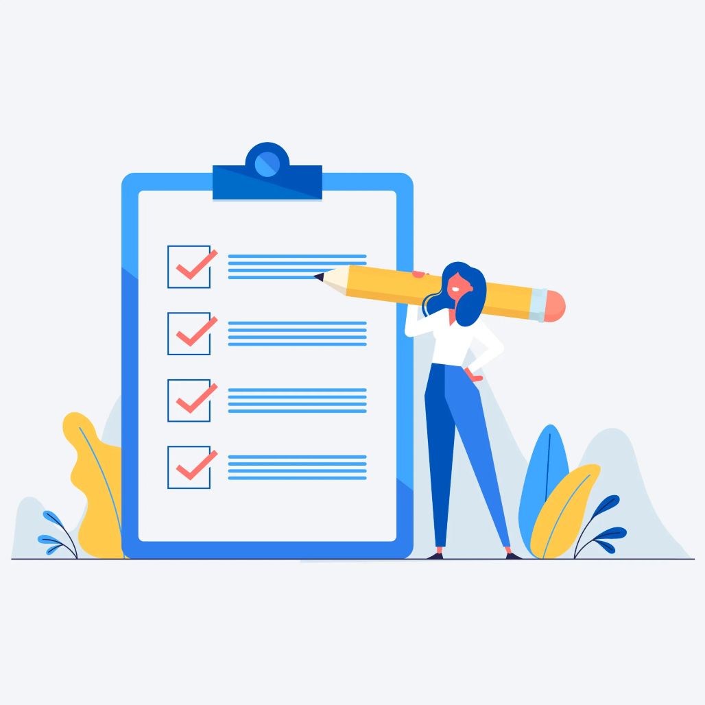 An illustration of a checklist or scorecard, likely depicting a Learning Management System (LMS) vendor evaluation process and key criteria, such as data security, compliance, integration, and learner experienceurrounded by elements like a graduation cap, books, and a smartphone showing a digital certificate, representing the complete learning, assessment, and certification capabilities of a top-tier Learning Management System.