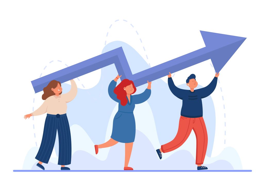 An illustration showing an arrow rising representing rise in online corporate training