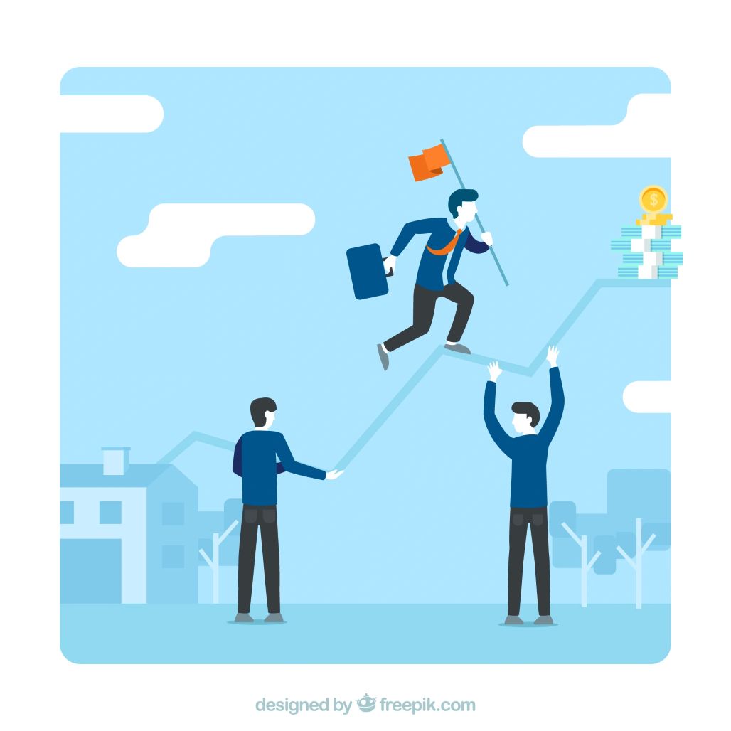 The illustration of a person running on a volatile, upward-trending line represents the constant effort required to overcome obstacles and maintain growth in an unpredictable market. This is a perfect visual metaphor for the challenges in hospitality, such as fluctuating guest demand and the need to adapt to a changing industry.