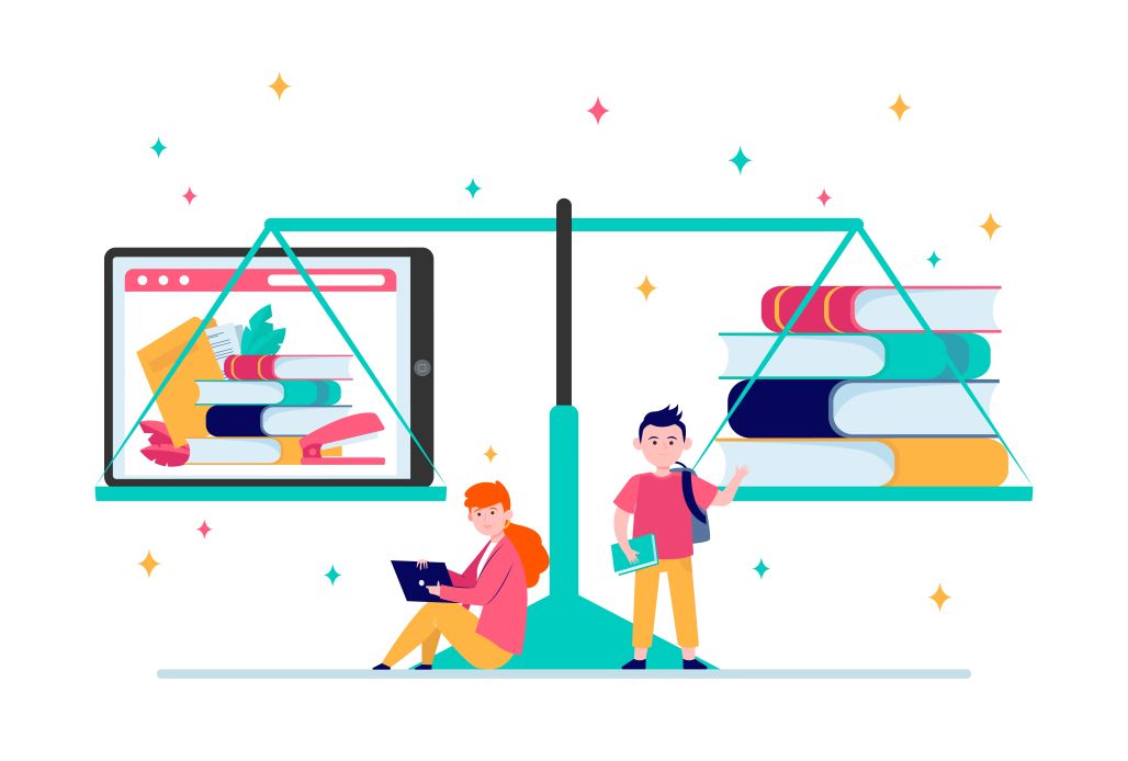 An illustration showcasing the difference between hybrid and blended learning