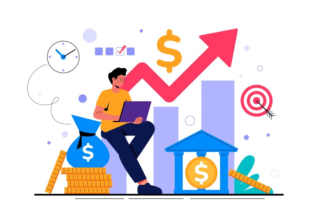 A man sits at a laptop, focused on an arrow, symbolizing ROI retention analysis.