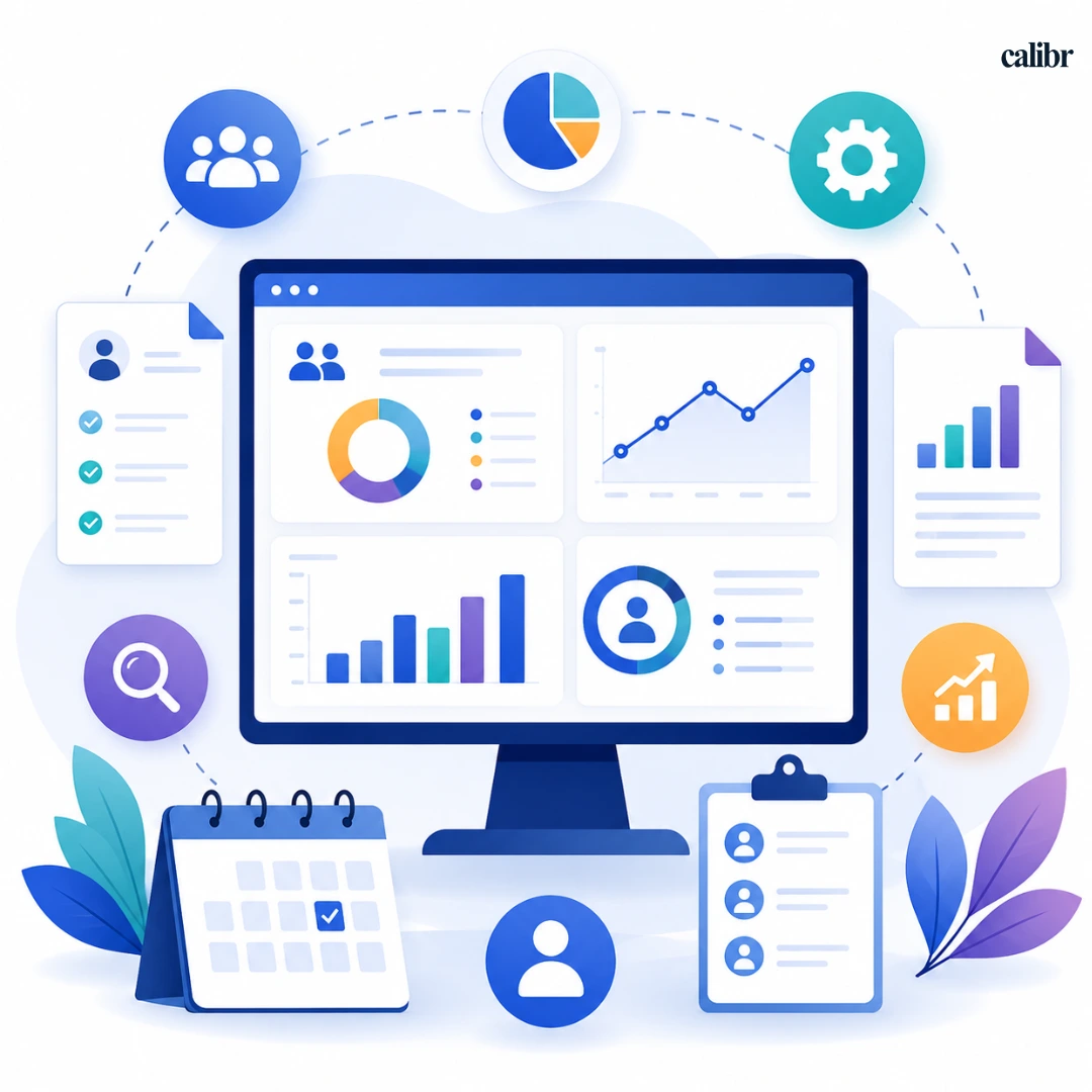 HR reporting dashboard illustration showing workforce analytics, employee data, performance metrics, recruitment tracking, reporting charts, and HR management reports on a digital dashboard.
